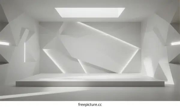 Minimalist White Geometric Room with Lighting Design