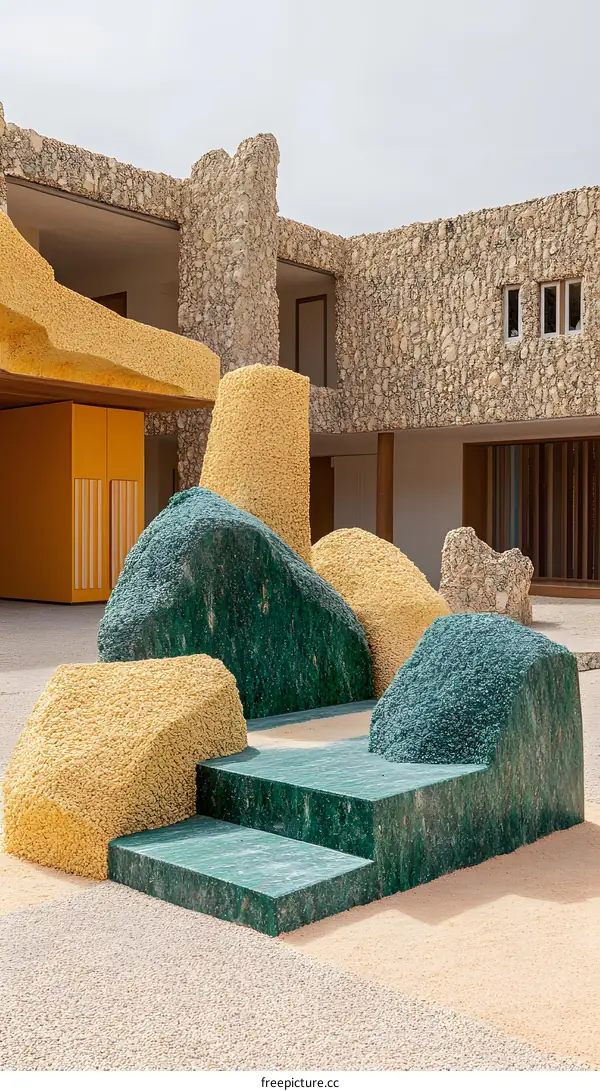 Modern Architecture with Stone and Green Design