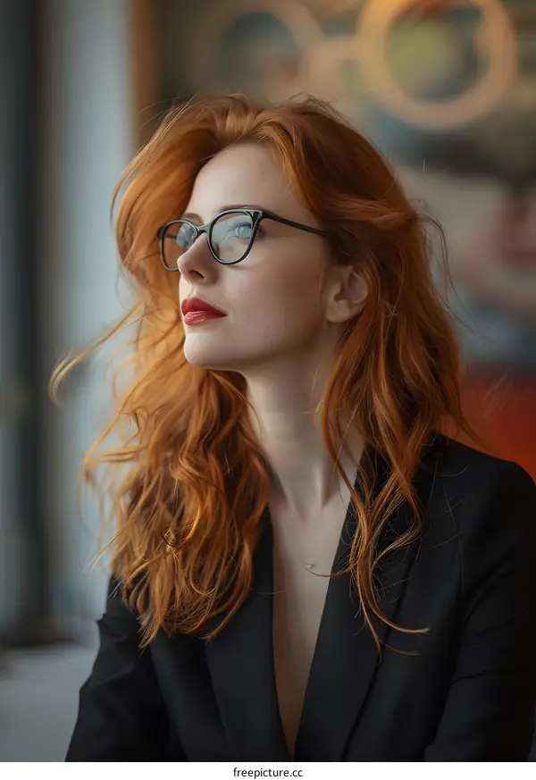 portrait of a beautiful redheaded woman in glasses