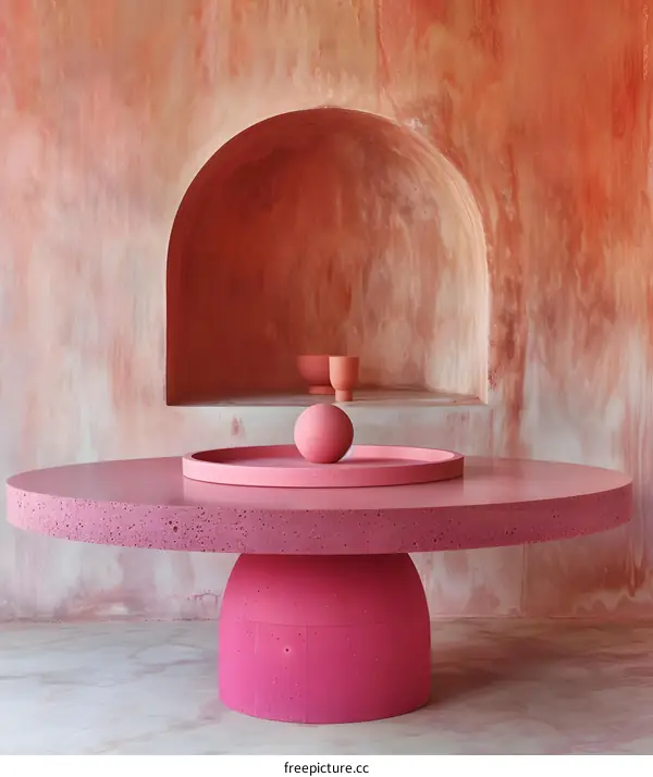 Pink Terrazzo Table with Round Tray and Sphere