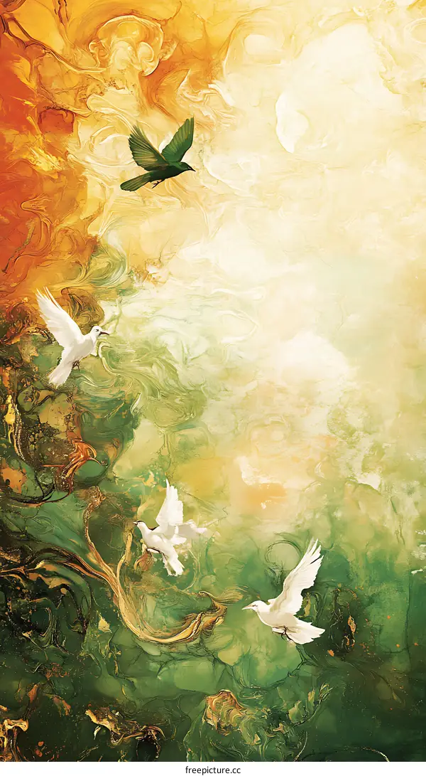 Abstract Watercolor Painting of Birds in Flight