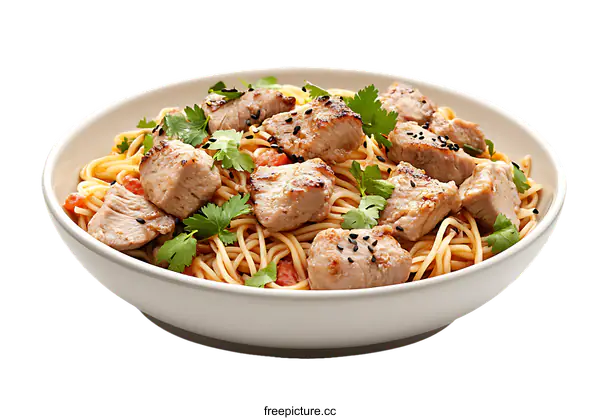 [Transparent Background PNG]Delicious Stir-fried Pork with Noodles in a Bowl