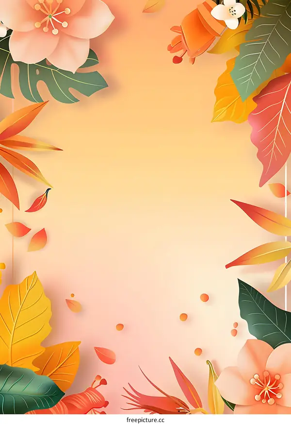 Orange And Pink Flower With Leaves Background