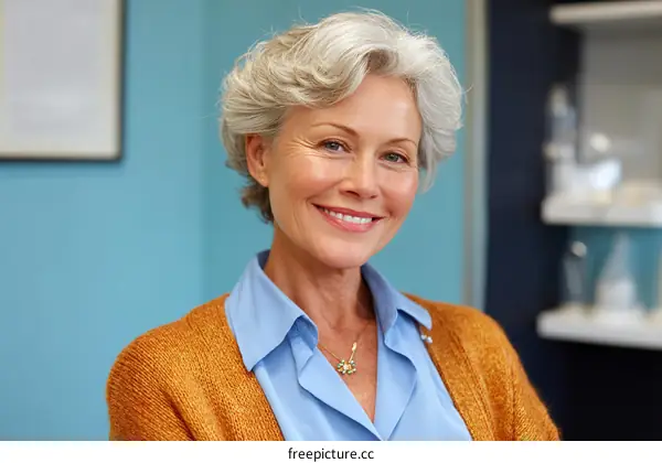 Smiling senior woman portrait in office setting