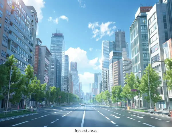 Modern Cityscape Sunny Day Illustration
