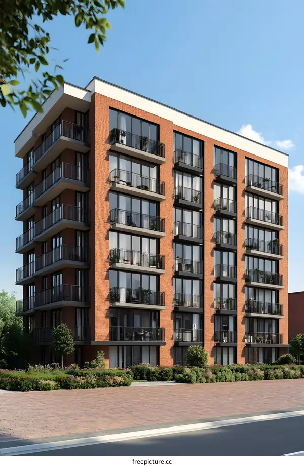 Modern Brick Building with Balconies