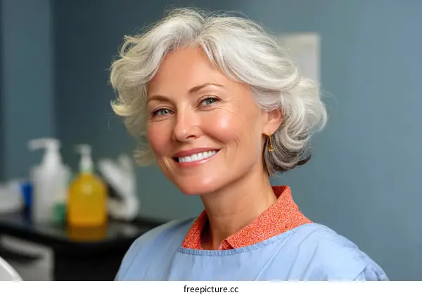 Smiling Senior Woman in Medical Setting