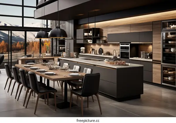 Modern Kitchen Island with Wood and Marble