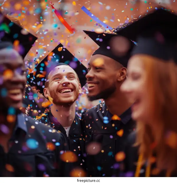 Happy Graduates Throwing Confetti in the Air