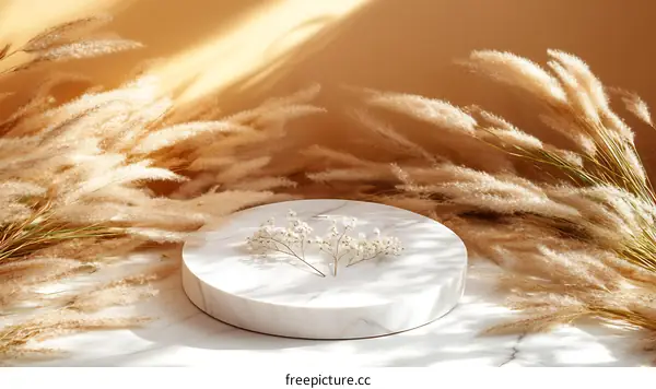 Elegant Pampas Grass Display on Marble Pedestal