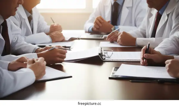 Doctors in a meeting discussing medical records
