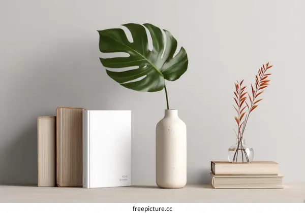 Minimalist Home Decor Mockup with Books and Plants