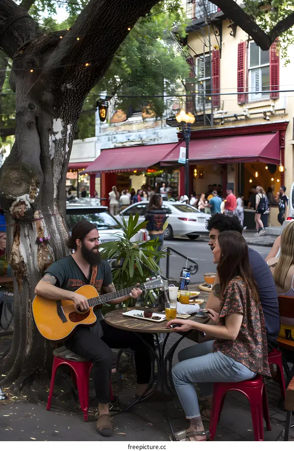 Group of Friends Enjoying Music and Drinks on Outdoor Patio