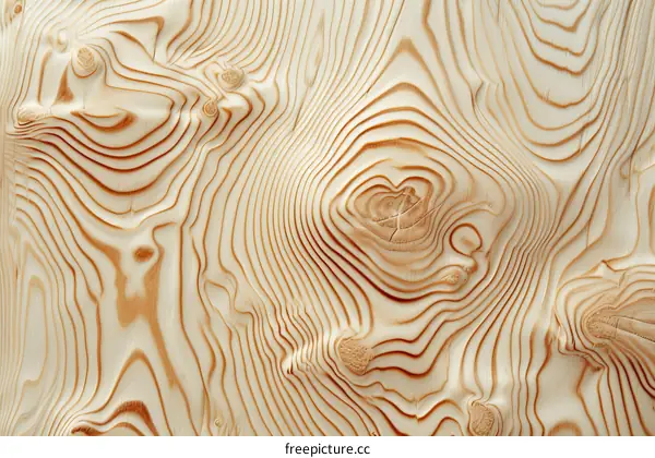 Light pine wooden surface with growth rings and knots