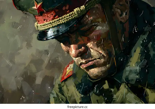 Portrait of a soldier with a red star on his cap