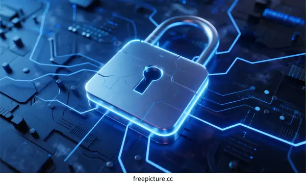Digital Lock on Circuit Board: Cybersecurity Concept