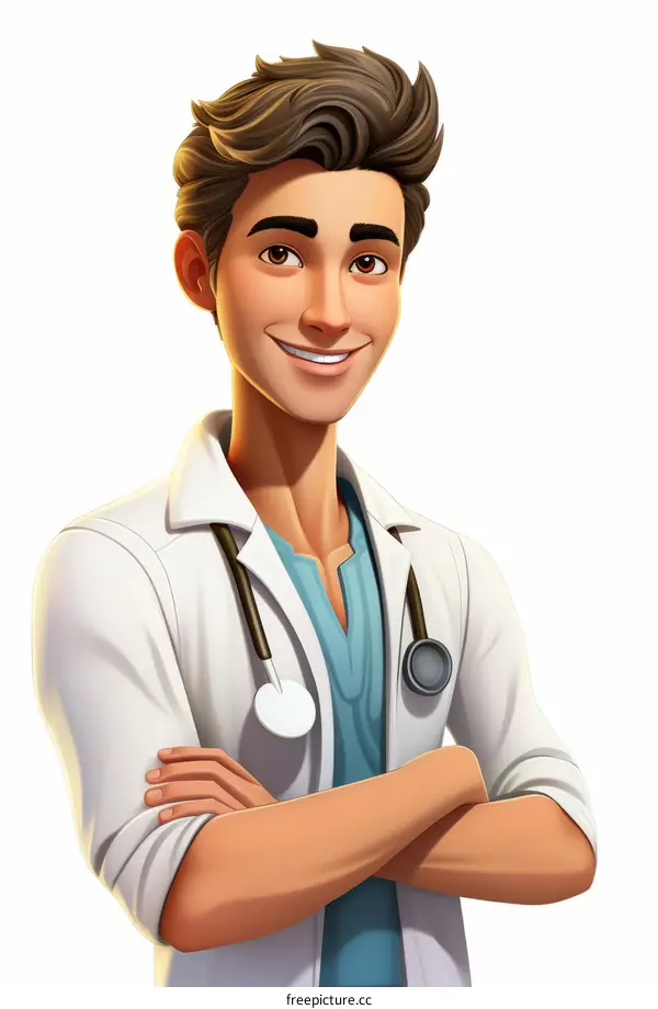 Illustration of a Smiling Young Male Doctor
