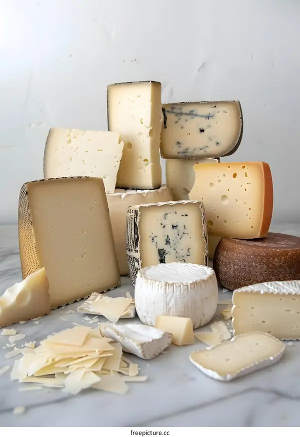 Variety of Cheeses on a Marble Surface