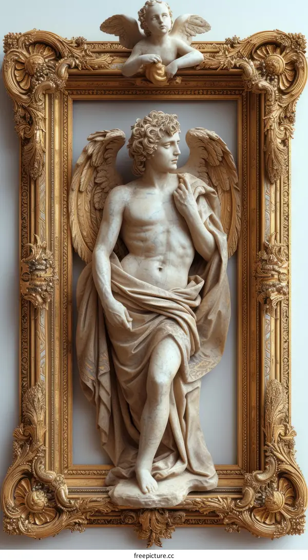 Statue of a Winged Angel in a Gilded Frame