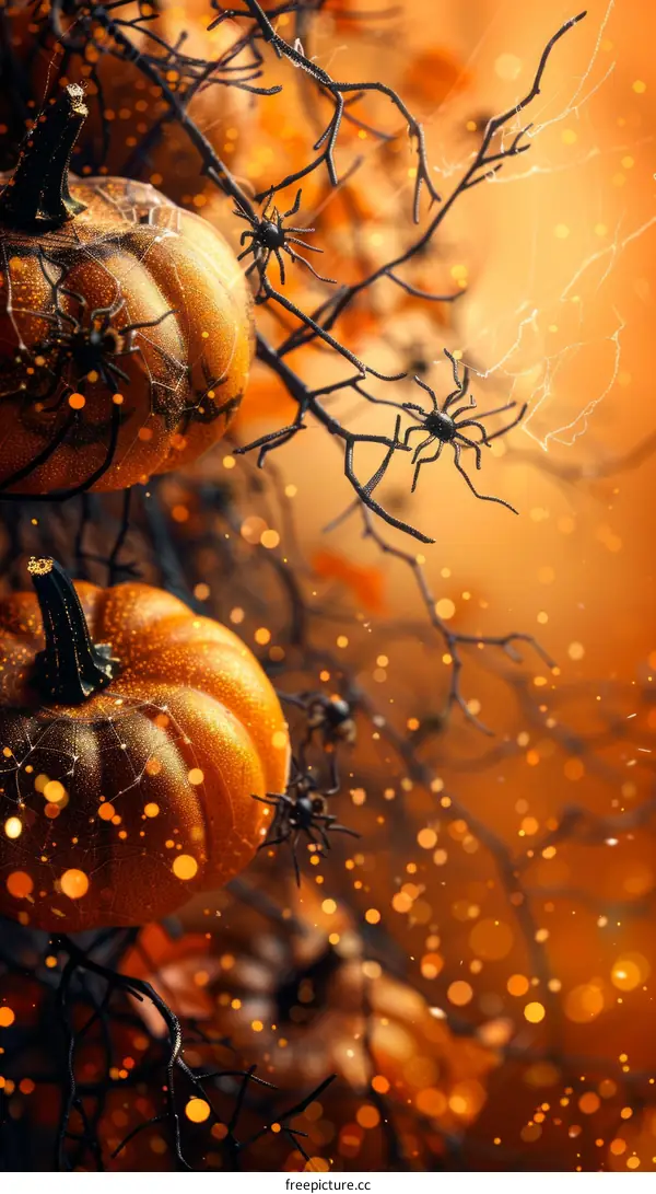 Spooky Pumpkins Hanging from Tree Branches