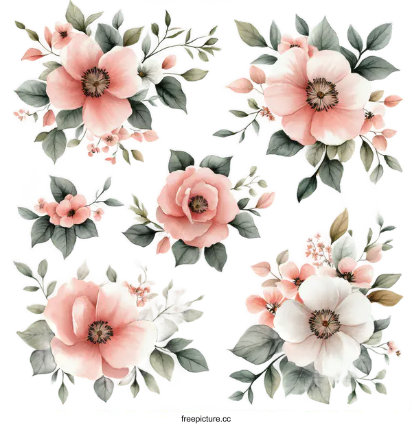[Transparent Background PNG]Beautiful Floral Watercolor Pattern Design