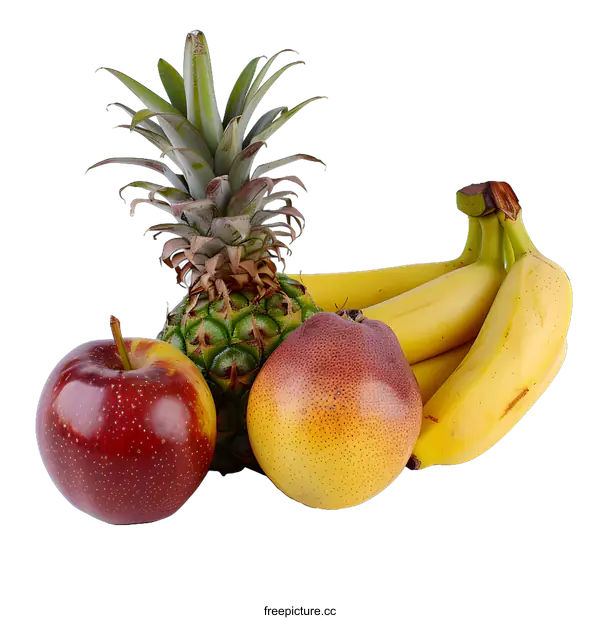 [Transparent Background PNG]Fresh Pineapple, Banana, Apple, and Pear Fruit Collage