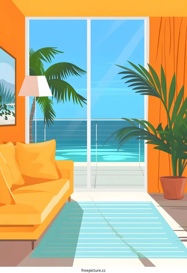 Yellow Sofa In Front Of Ocean View