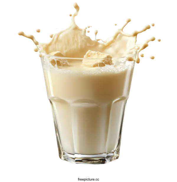 [Transparent Background PNG]Delicious Milk Drink Splashing in a Glass