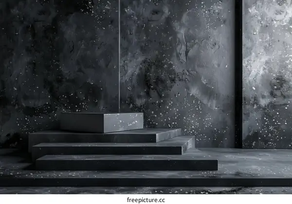 Black Concrete Podium on Dark Grunge Background