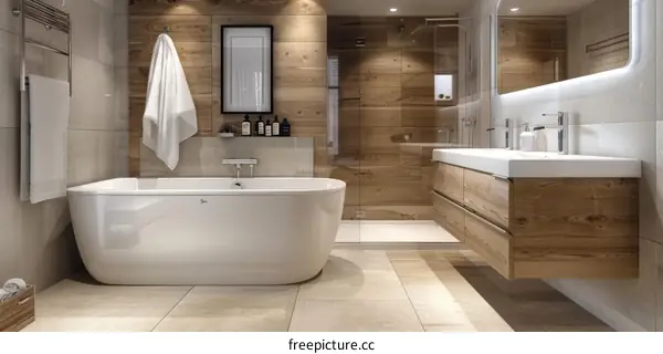 Modern Bathroom Interior Design With Bathtub And Shower