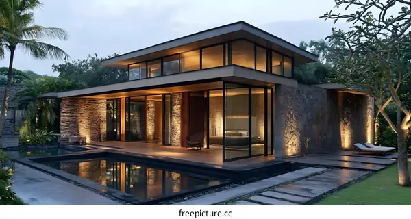 Modern Minimalist Home with Pool and Stone Walls