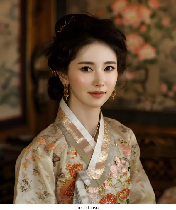 Beautiful Korean Woman in Traditional Hanbok Dress