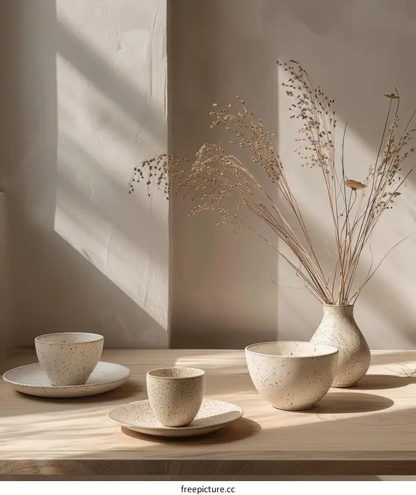 A Still Life of Ceramics and Dried Plants