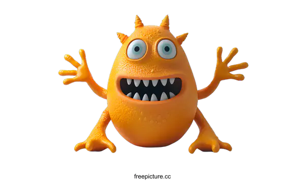 [Transparent Background PNG]Smiling Orange Monster Illustration