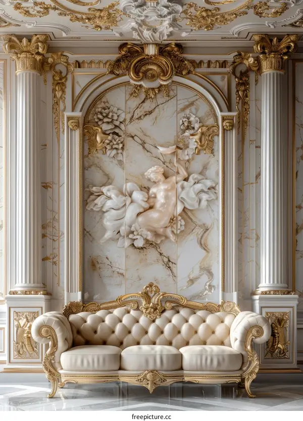 Luxury Interior Design With Golden Sofa