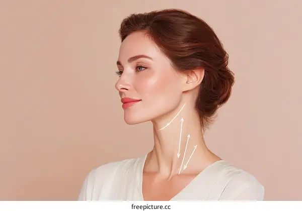 Womans Profile View with Neckline Treatment Arrows