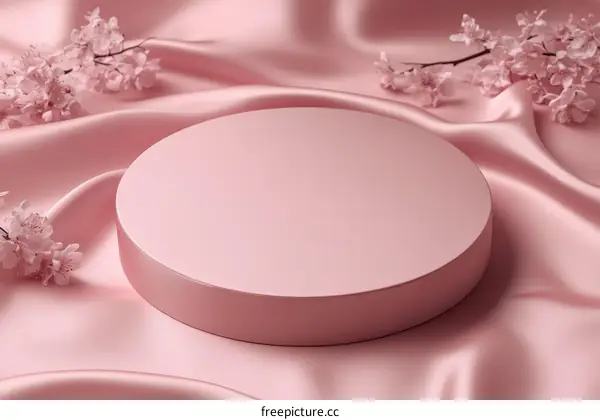 Pink Silk Fabric Background with Round Display Podium