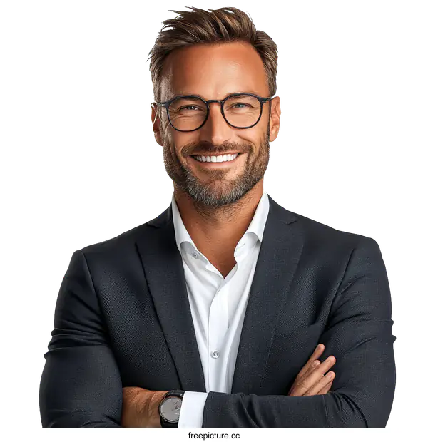[Transparent Background PNG]Confident Businessman Portrait