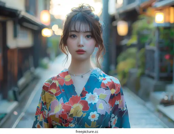 Asian Woman in Traditional Japanese Kimono