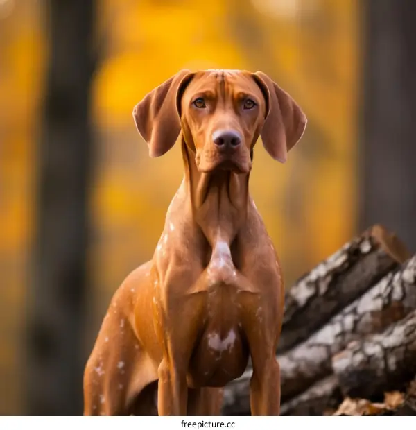 Vizsla Dog in Autumn Forest