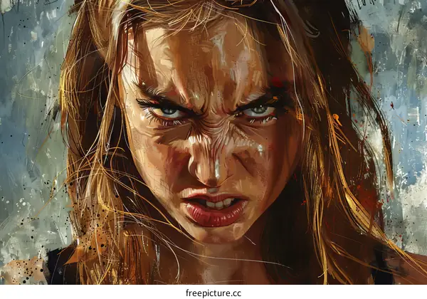 Portrait of a woman with an angry expression on her face