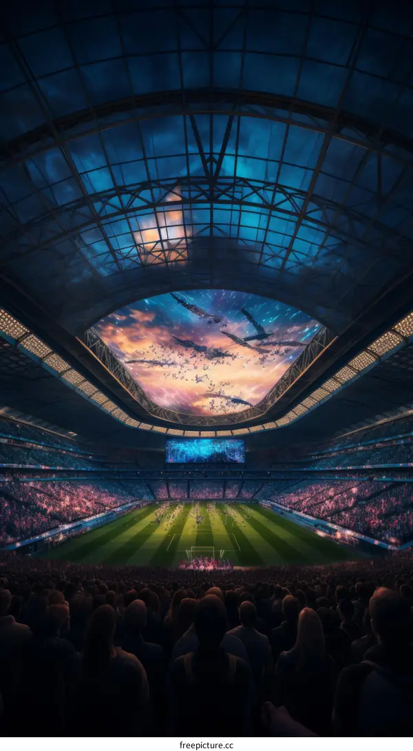 Futuristic stadium with a night sky