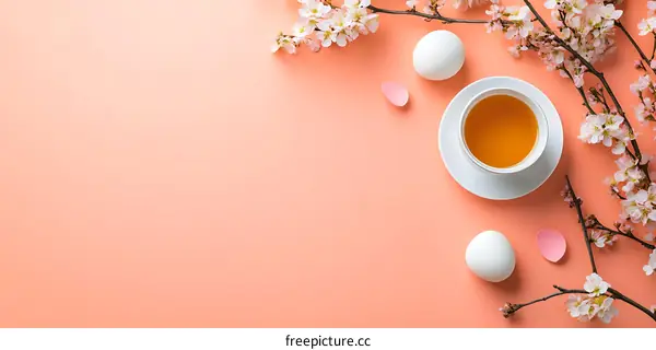 Peach Background with Tea and Blossom