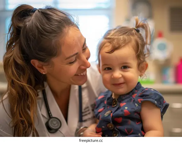 Toddler smiling at doctor during checkup