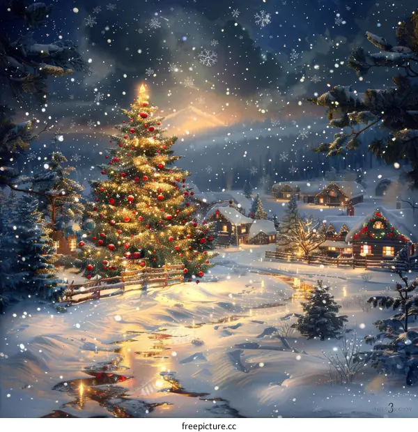 Winter Night in the Snowy Town