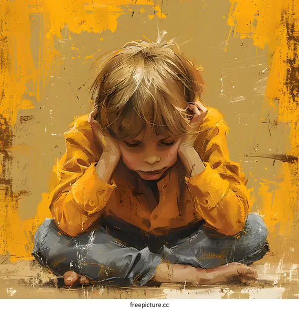 Little boy holding his head