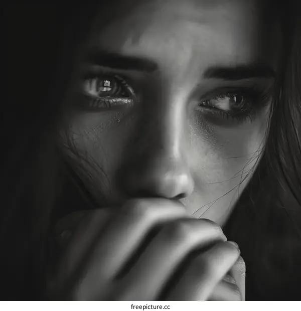 Despair Girl Covering Mouth with Hand