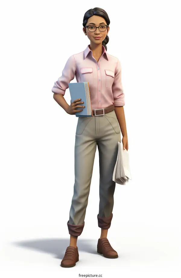 Woman in Pink Shirt and Glasses Holding Book and Papers