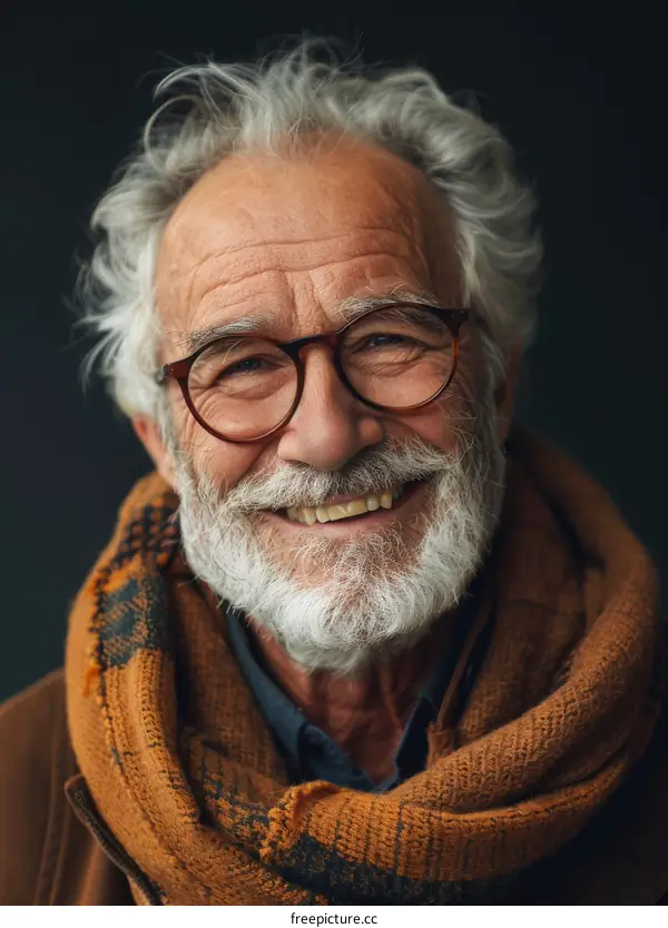 Smiling Senior Man with a Gray Beard and Glasses