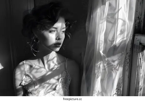 portrait of a young woman with dark hair and light eyes